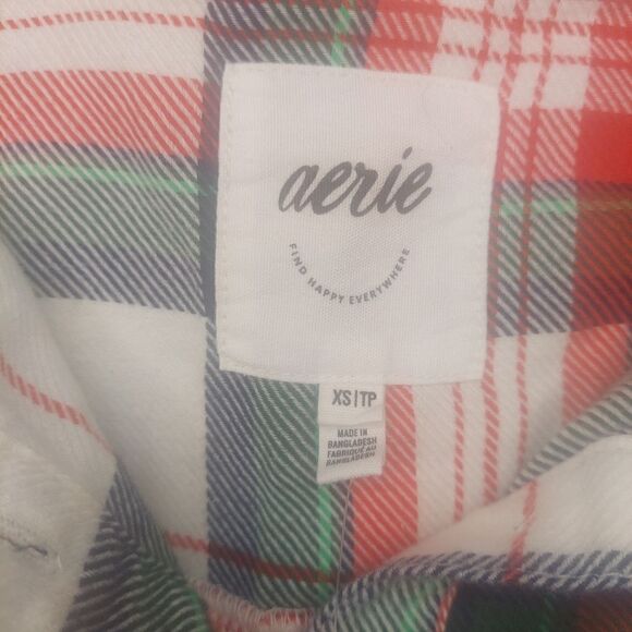 NWT Womans Aerie White/Red/Green Plaid Flannel Pajama Top - Picture 9 of 14